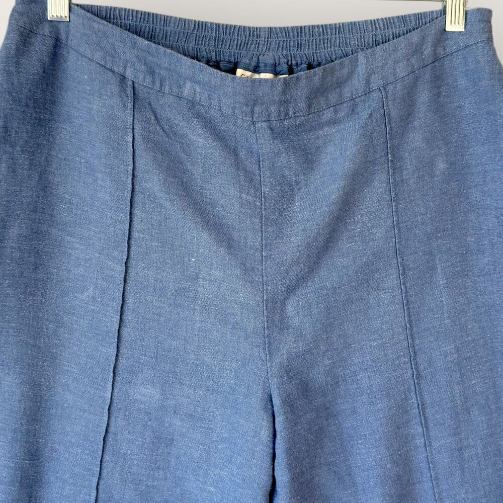 Coldwater Creek Vintage Linen Blend Cargo Crop Wide Leg Pants Pullon Size L Blue - Picture 4 of 14
